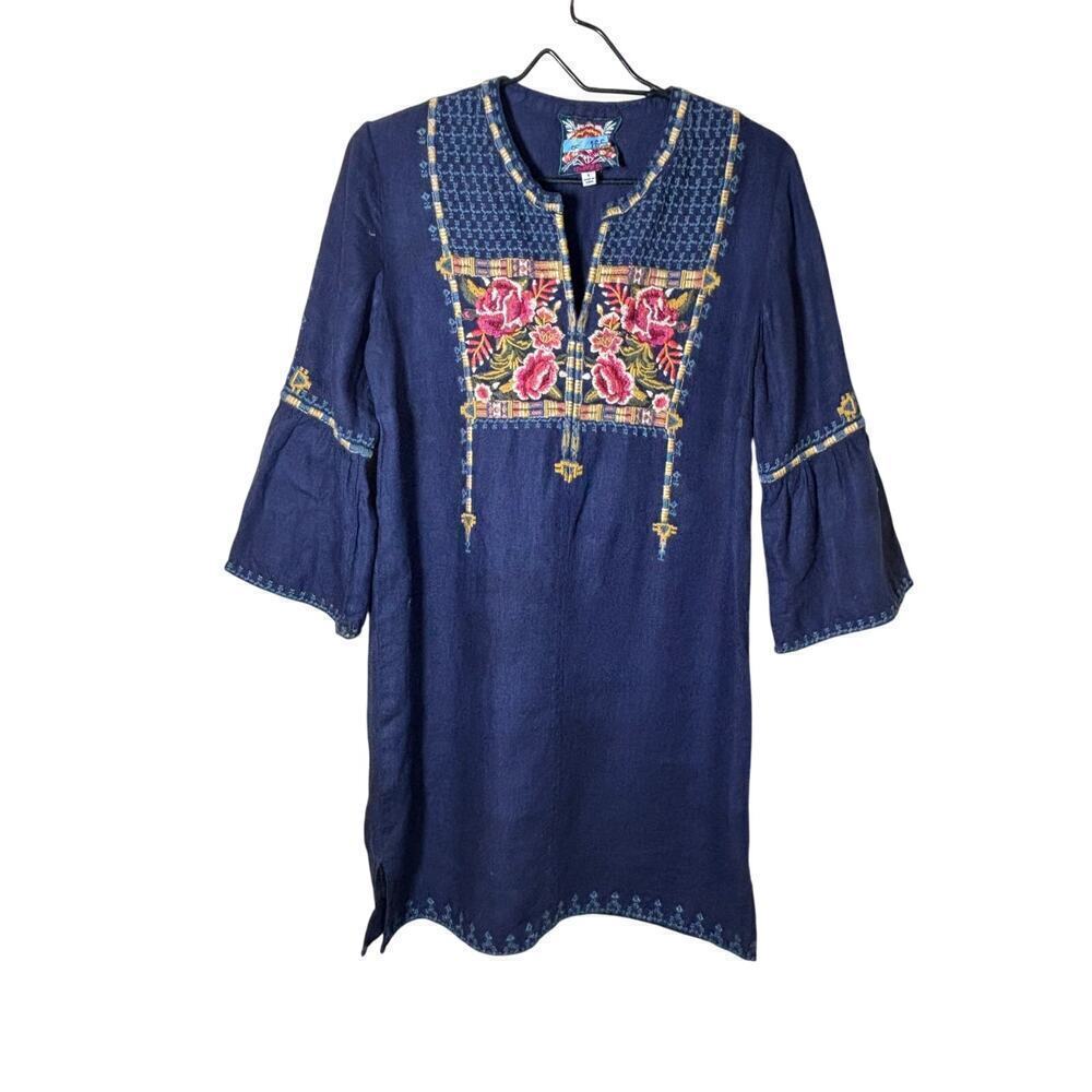Johnny was boho embroidered dress size small midi bell sleeves cottage core